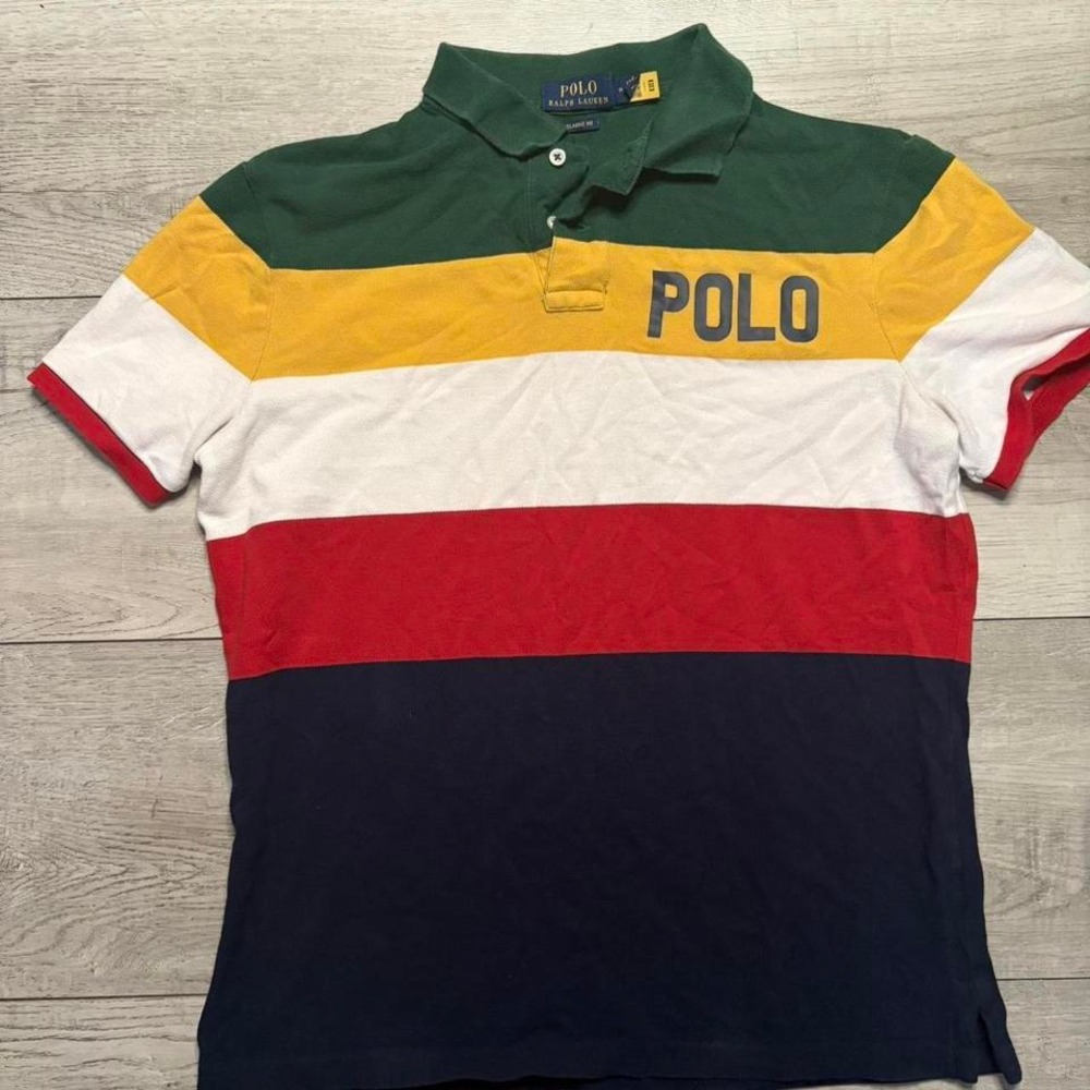 Polo Ralph Lauren striped polo‎ shirt in navy and yellow Chief Keef MEN SIZE M